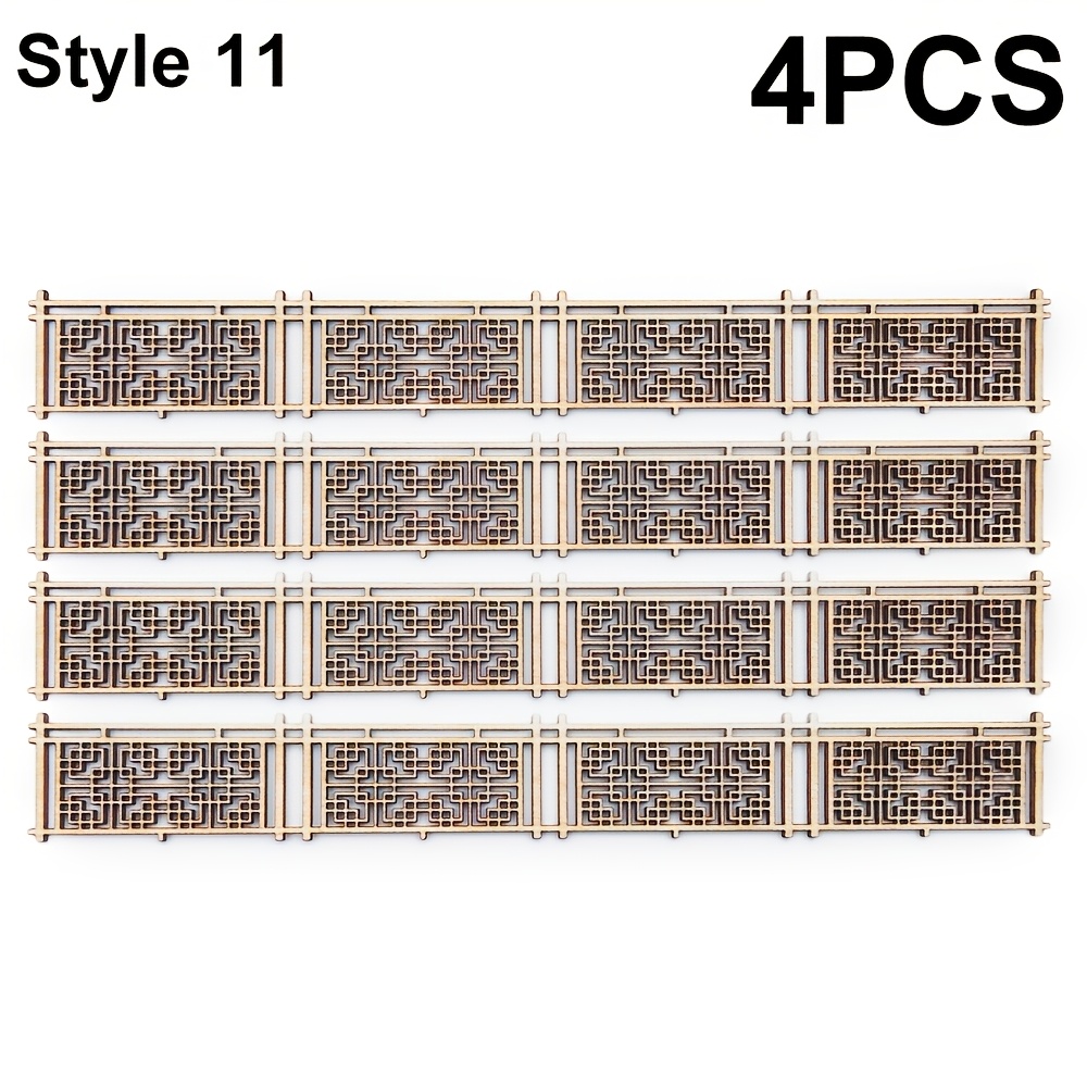 4pcs Wooden Garden Fence Model Kits, Handmade Architecture Set
